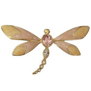 Kenneth Jay Lane For Avon Rhinestone Enamel Dragonfly Brooch Pin, Signed